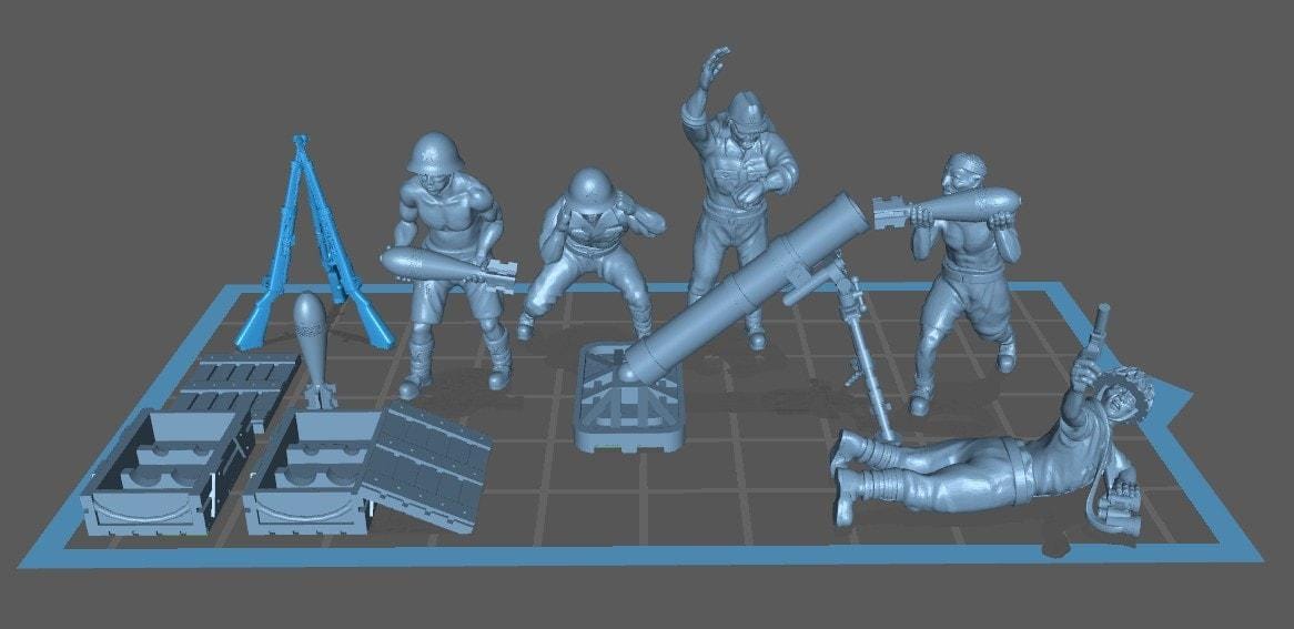 Imperial Japan 150 mm Heavy Mortar and crew(5) | 3D Printed Miniatures in 1:56 Scale Various Scales