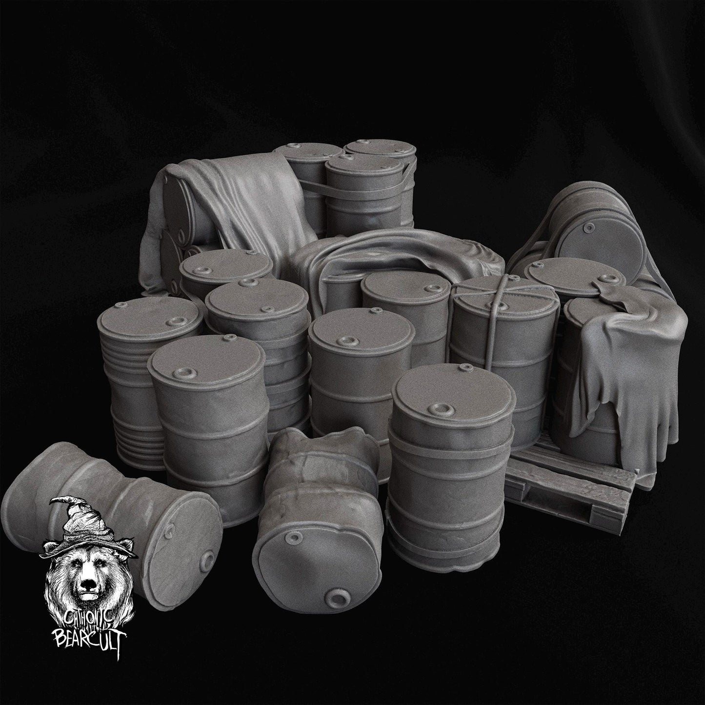 Wargaming Terrain Set of barrels and props  | 3D Printed Miniatures in 1:56 Scale