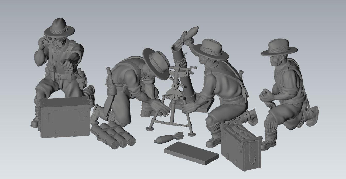 Gurkha 3 inch mortar and crew | 3D Printed Miniatures in 1:56 Scale Various Scales