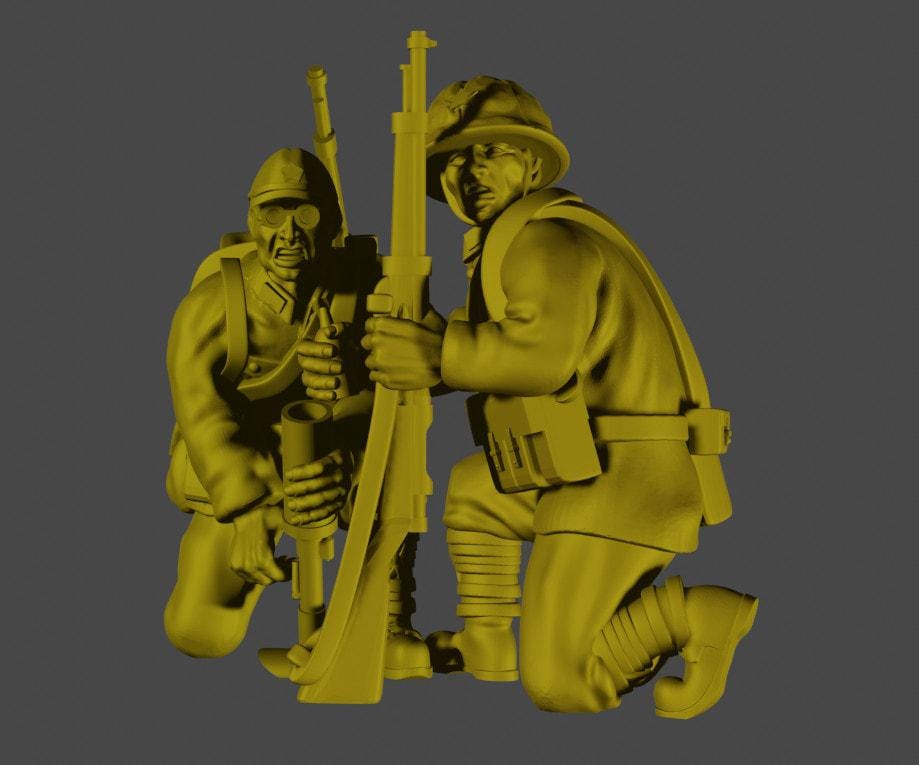 3D Printed Imperial Japan 50mm Mortar Team: 1/56 Scale Miniatures