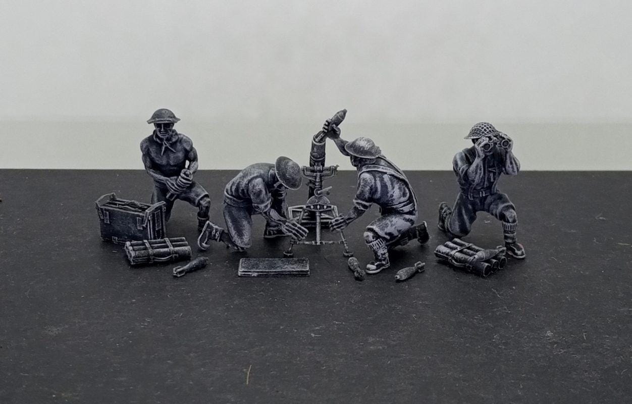 3D Printed British 8th Army Mortar Crew - 1:56 Scale Resin Miniatures