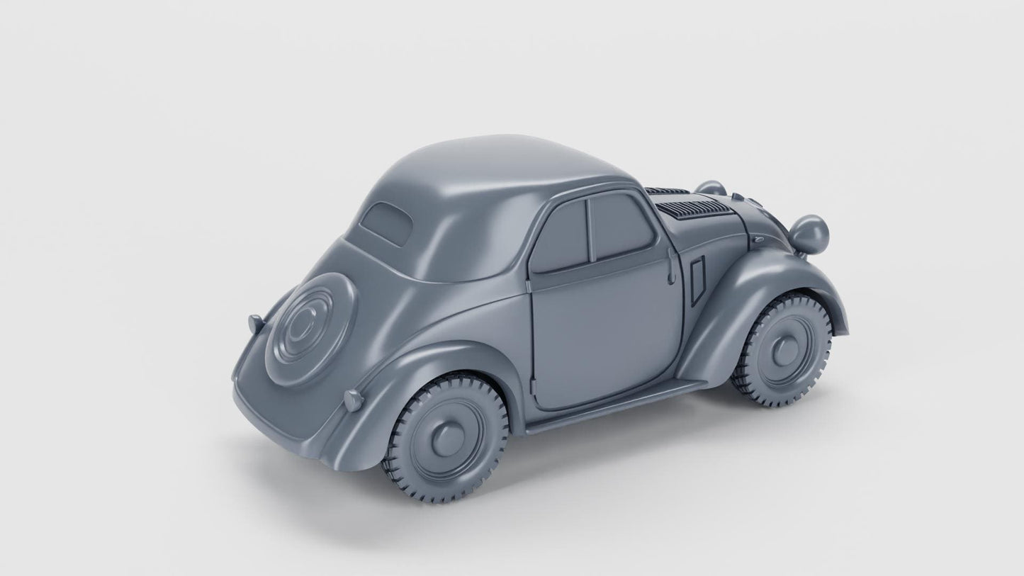 Fiat 500 Topolino Miniature – WWII Vehicle, 3D Printed Resin (Multiple Scales)