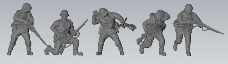 Imperial Japanese SNLF squad (5)  | 3D Printed Miniatures in 1:56 Scale Various Scales