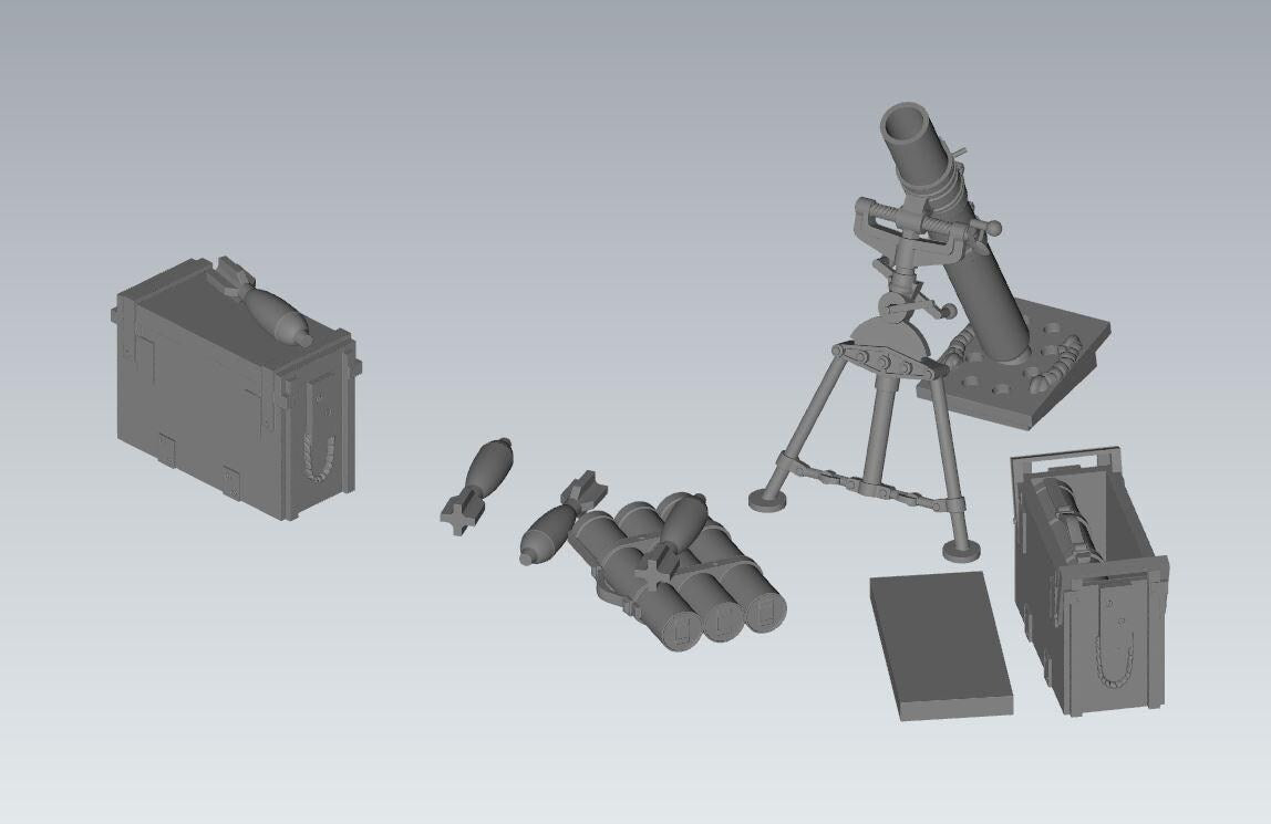 3D Printed Chindit Mortar & Crew Miniatures - 1:56 Scale
