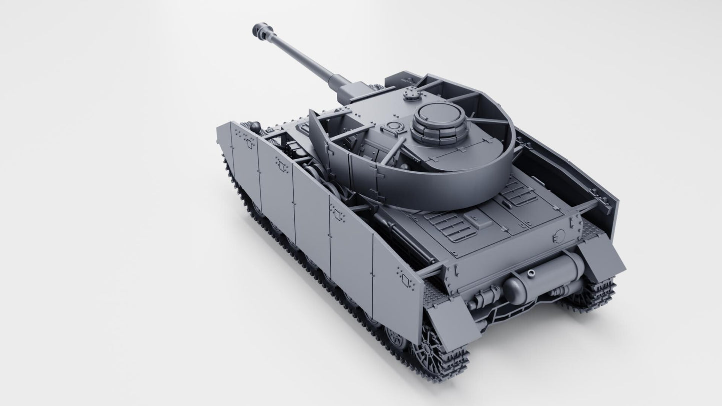 Panzer IV Ausf.H, WW2 German Tank, 1:56 Scale 3D Printed Miniature