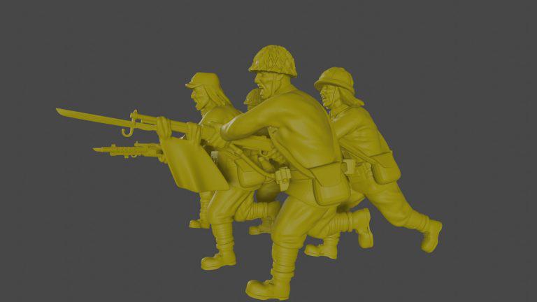 Japanese Imperial Japan Banzai charge squad (5) | 3D Printed Miniatures in 1:56 Scale Various Scales