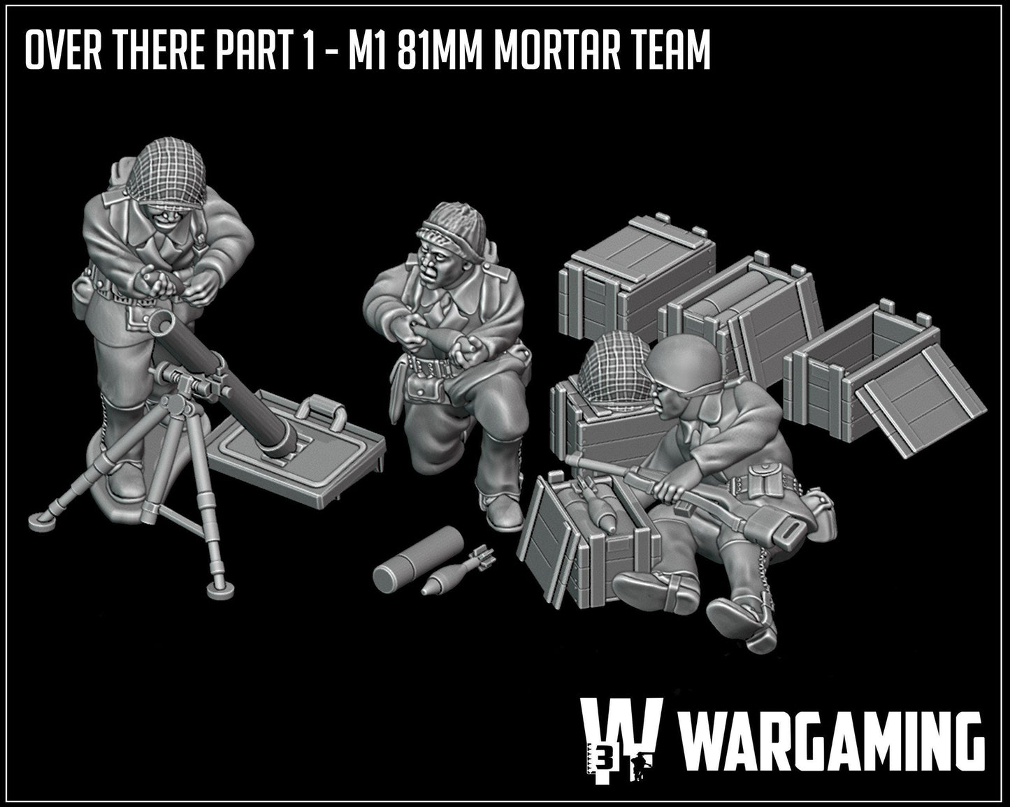 WW2 USA Infantry M1 81mm Mortar | 28mm, 1:56 Scale 3D Printed Miniatures (3)