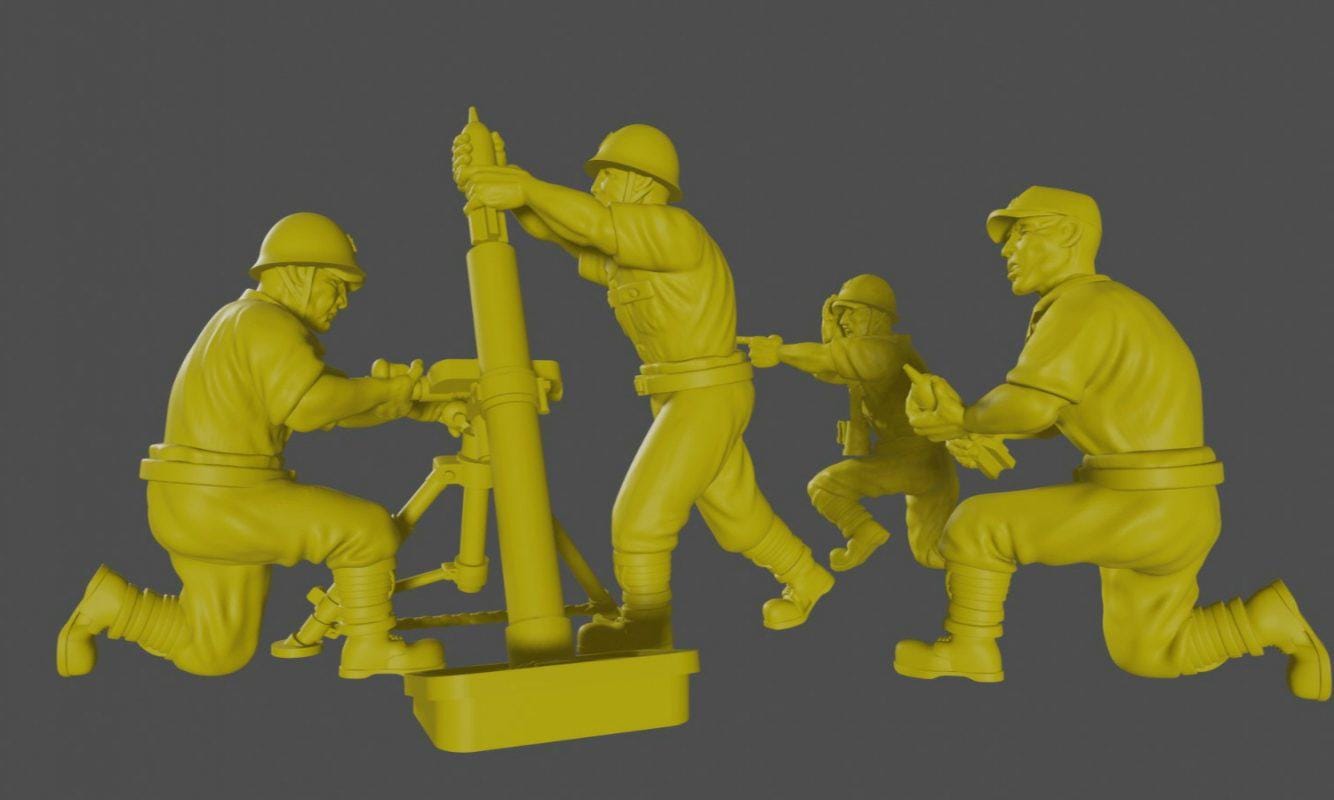 3D Printed Imperial Japan Mortar & Crew Miniatures (1:56 Scale Unpainted Resin Model)