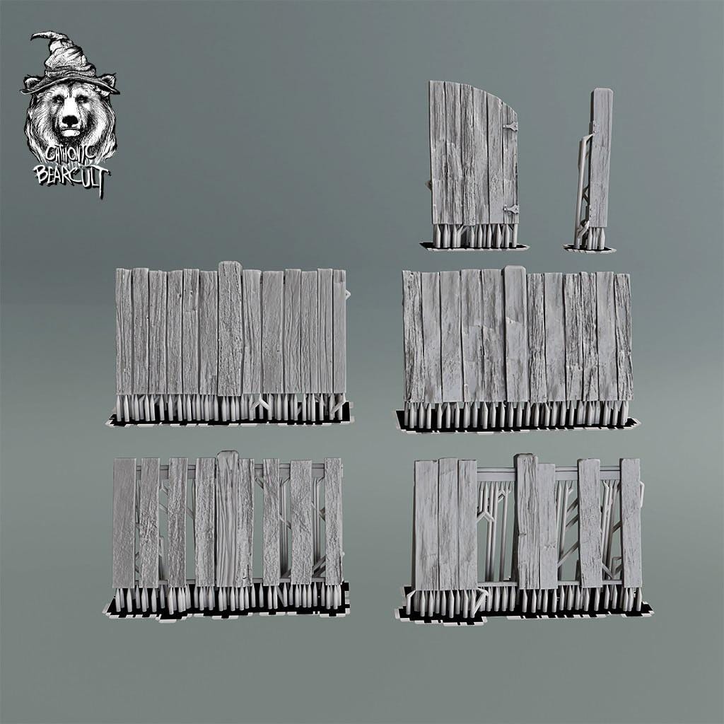 Wargaming Terrain Wooden Fence - 10 PCS   | 3D Printed Miniatures in 1:56 Scale Various Scales