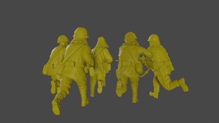 Japanese Imperial Japan Banzai charge squad (5) | 3D Printed Miniatures in 1:56 Scale Various Scales