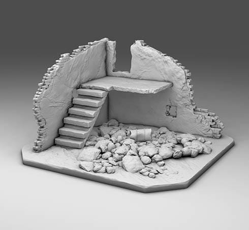 Wargaming Terrain  Small Destroyed Corner Building | 3D Printed Miniatures in 1:56 Scale Various Scales