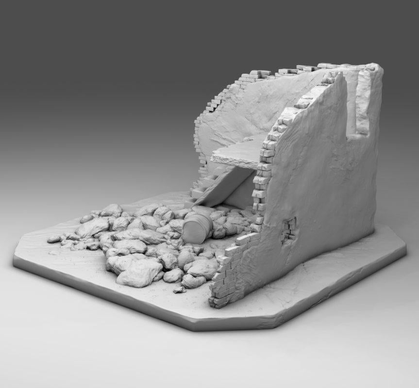 Wargaming Terrain  Small Destroyed Corner Building | 3D Printed Miniatures in 1:56 Scale Various Scales
