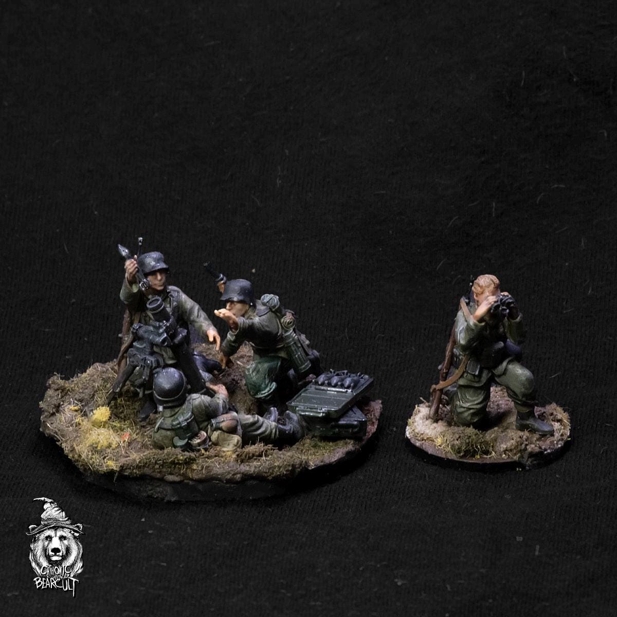 28mm Miniature Assault Pioneers | Mortar, Flamethrower, Sniper Team (3D Printed)