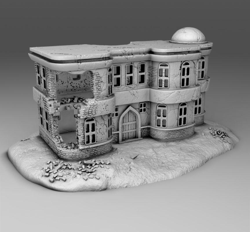 Wargaming Terrain  Damaged Arab Apartment Building  | 3D Printed Miniatures in 1:56 Scale Various Scales