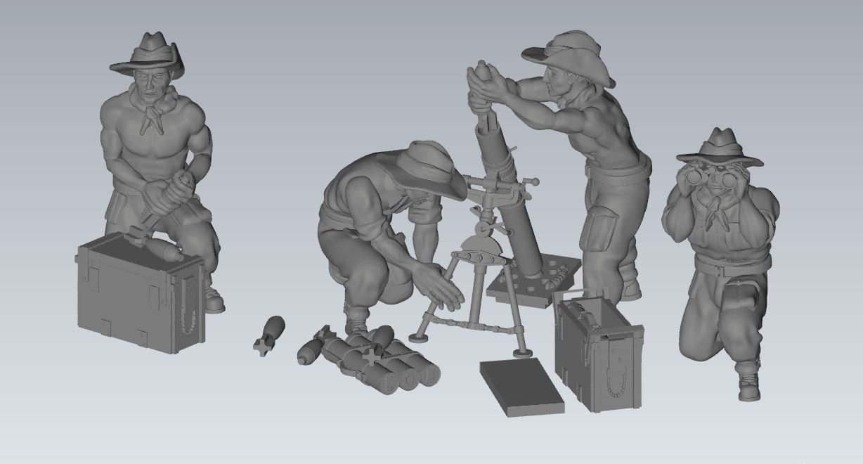 3D Printed Chindit Mortar & Crew Miniatures - 1:56 Scale