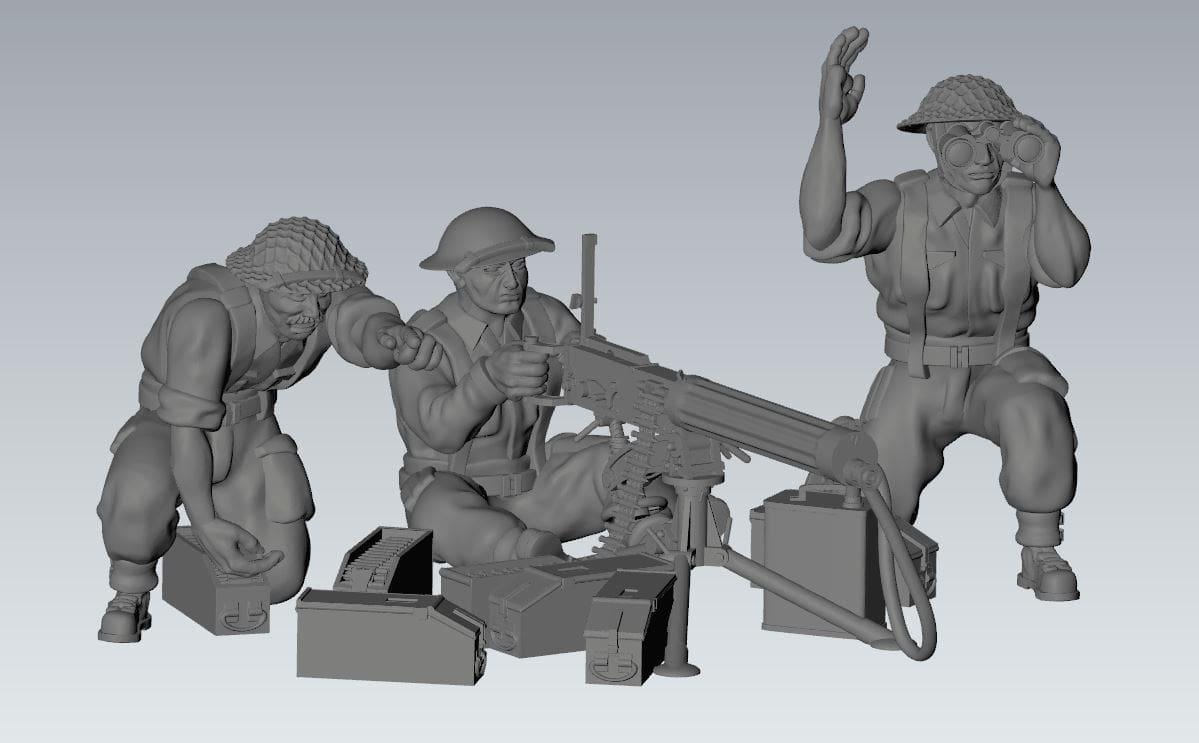 3D Printed British Vickers MMG and Crew - 1:56 Scale Miniatures