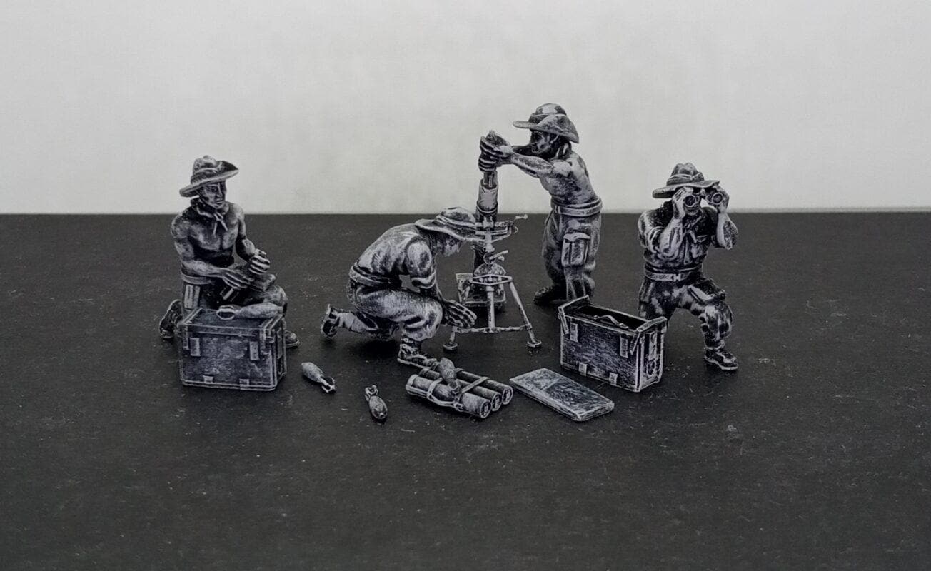 3D Printed Chindit Mortar & Crew Miniatures - 1:56 Scale