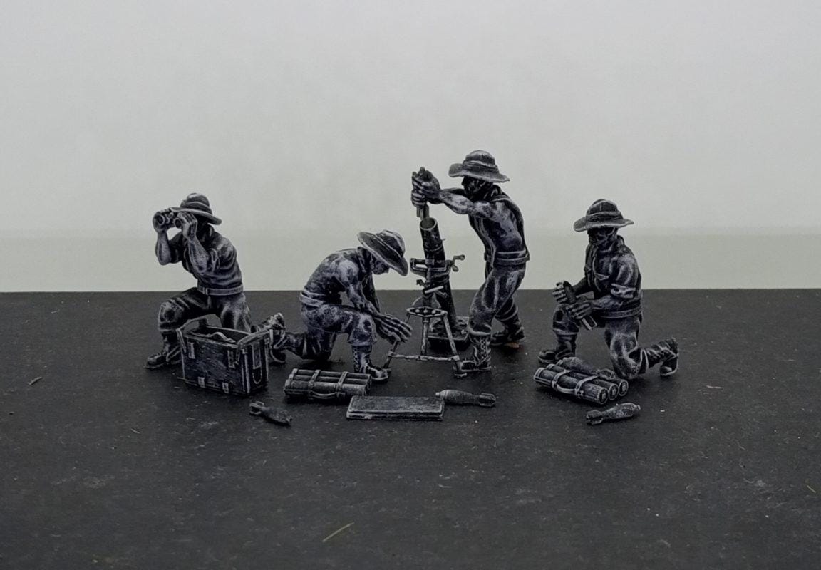 3D Printed Australian 3 inch Mortar and Crew - 1:56 Scale Miniatures