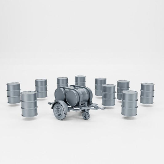 Bolt Action Battlegroup Fuel Trailer with 2 barrels Prop Terrain  (Germany WW2)