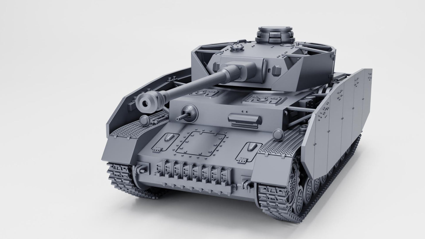 Panzer IV Ausf.H, WW2 German Tank, 1:56 Scale 3D Printed Miniature